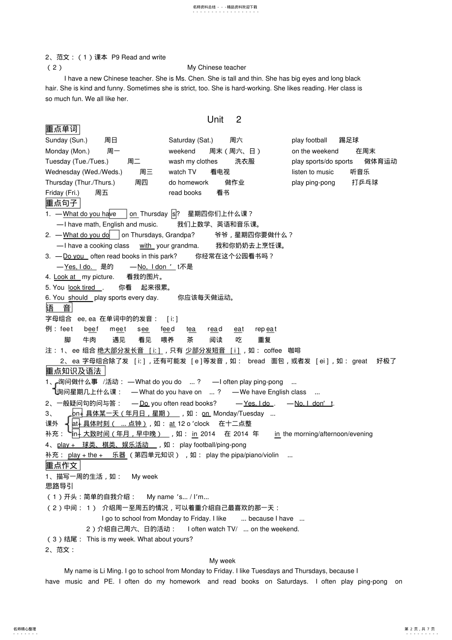 2022年小学五年级人教版英语上册知识点总结,推荐文档 .pdf_第2页