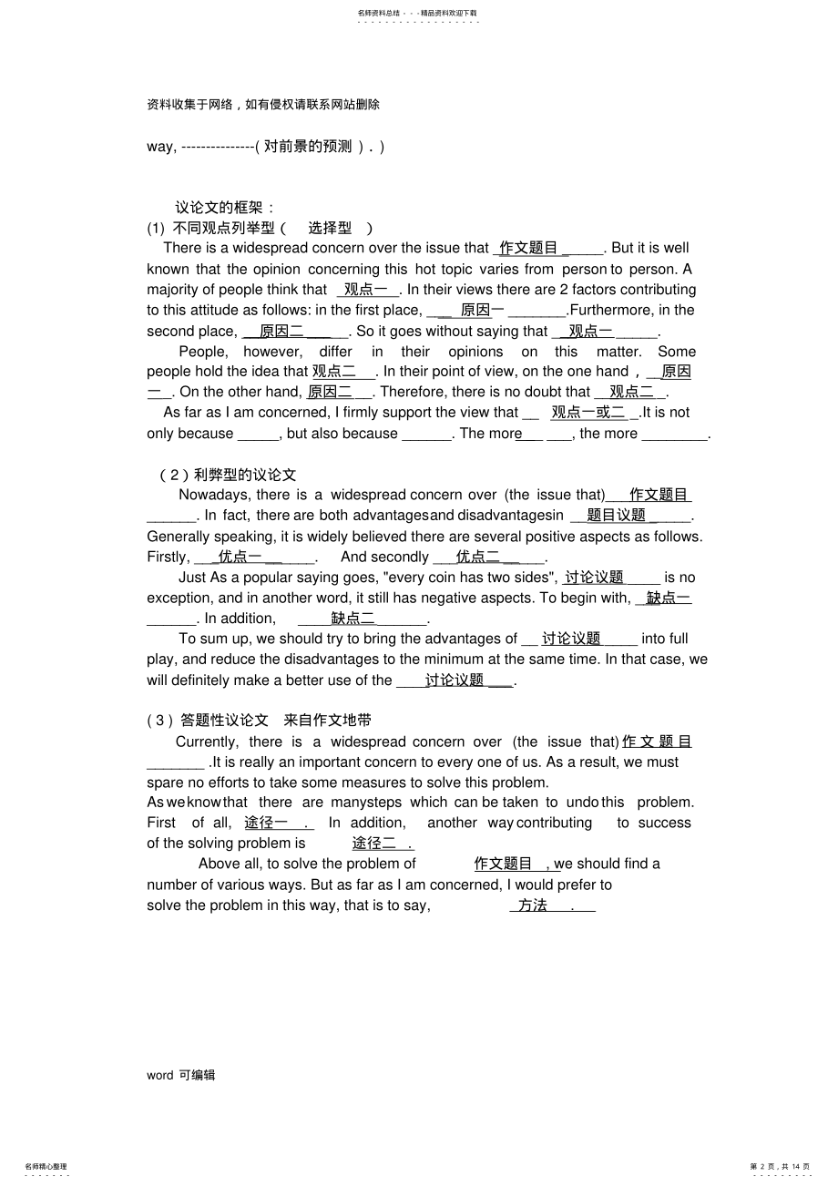 2022年大学英语四级考试万能作文模板.复习过程 .pdf_第2页