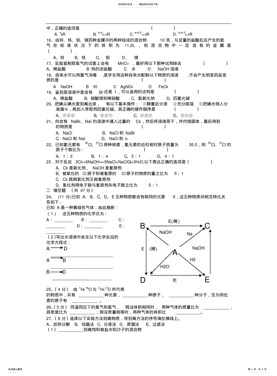 2022年高中化学必修一专题、测试卷 .pdf_第2页