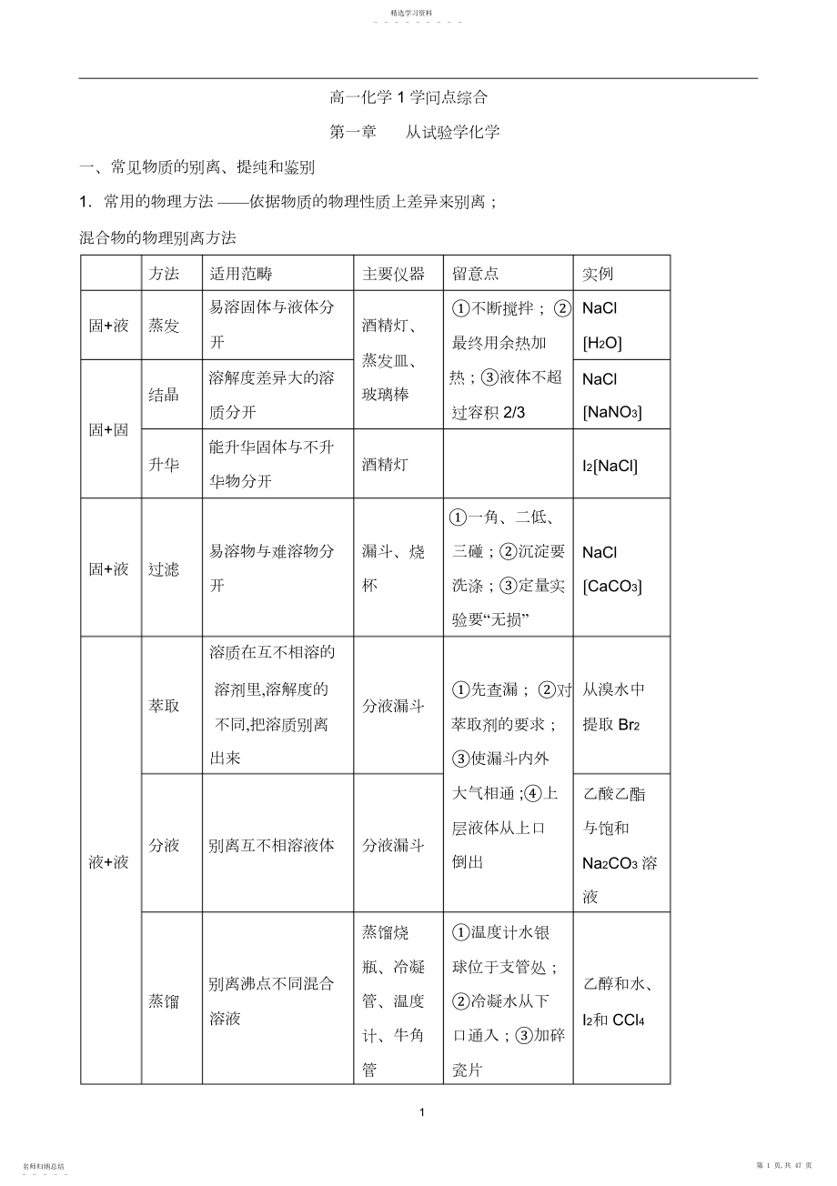 2022年高中化学必修一知识点整理【史上最全】.docx_第1页