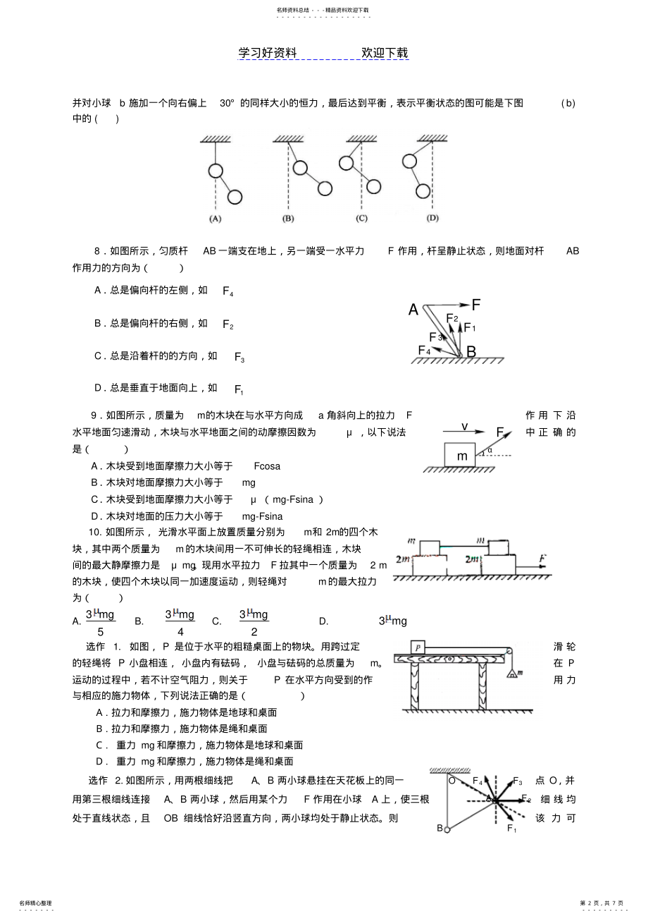 2022年高三第二轮高考物理复习能力训练力与物体的平衡 .pdf_第2页