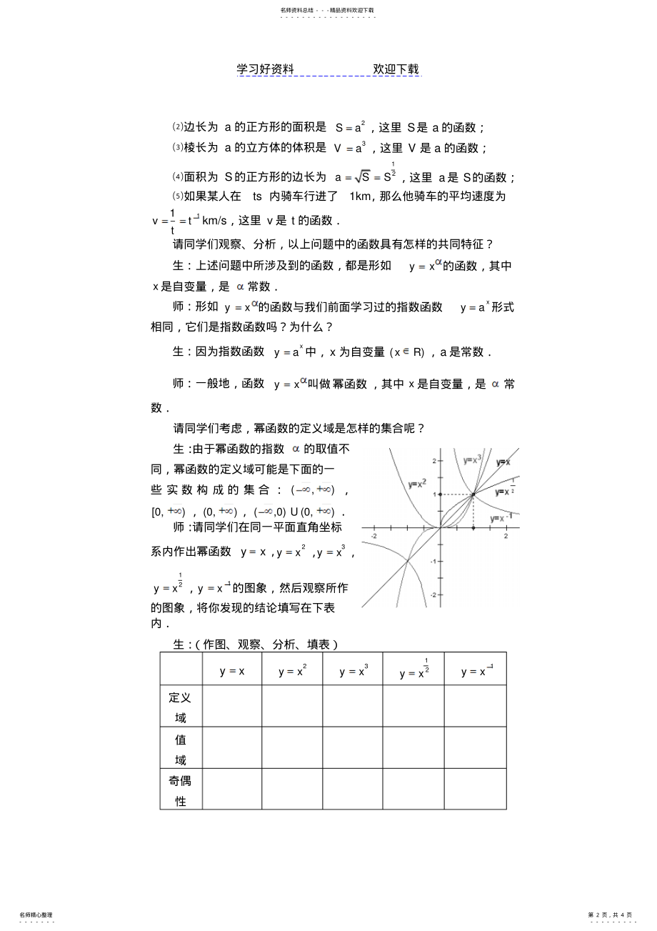 2022年幂函数经典讲课大赛获奖教案 .pdf_第2页