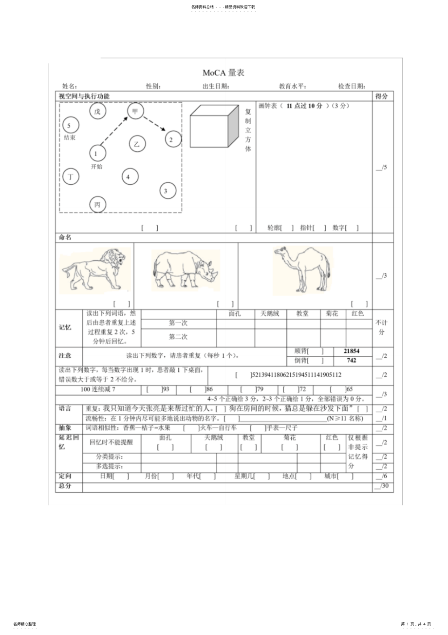 2022年完整word版,moca量表及其使用指南 .pdf_第1页