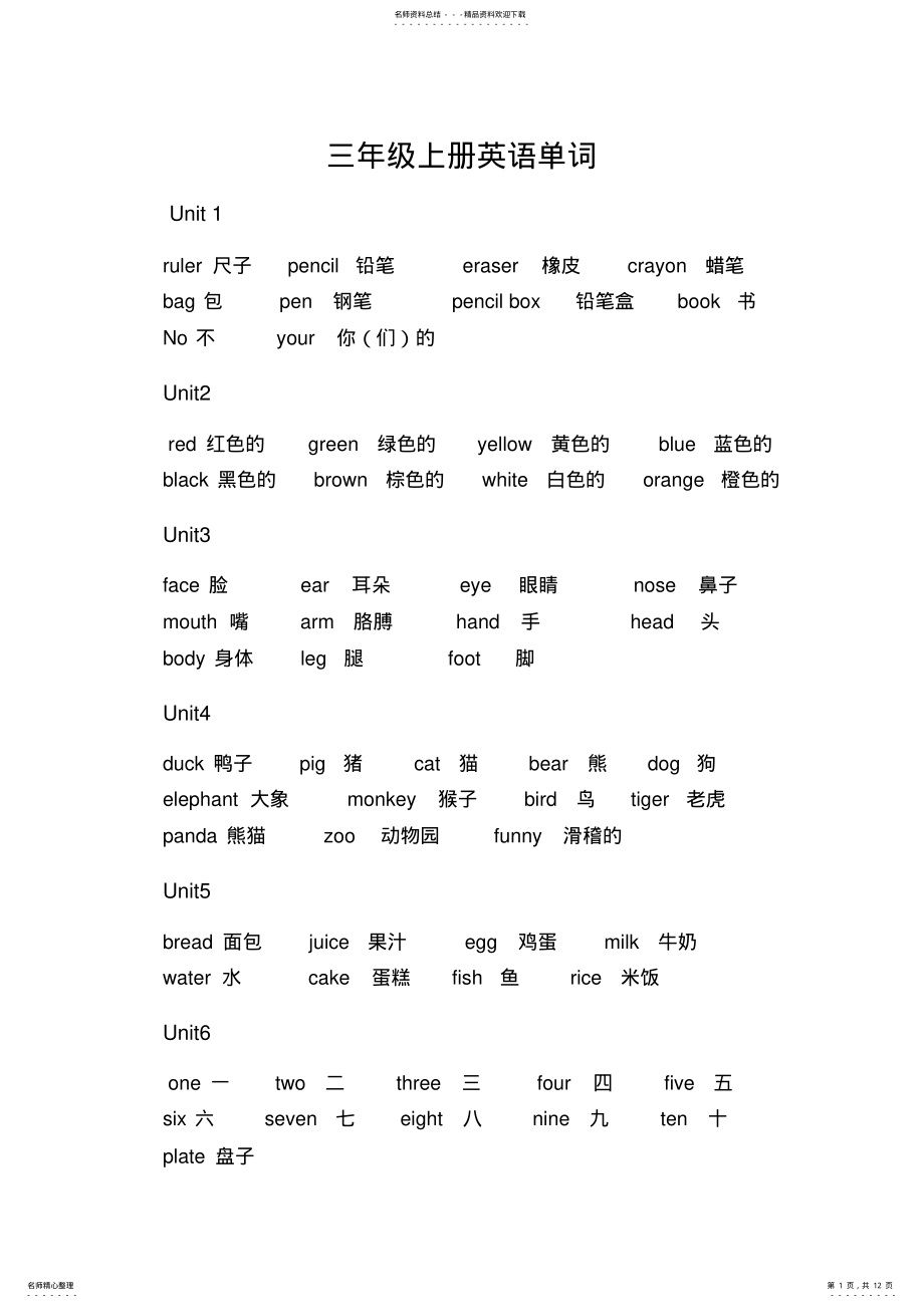 2022年完整word版,pep人教版小学英语单词表 .pdf_第1页