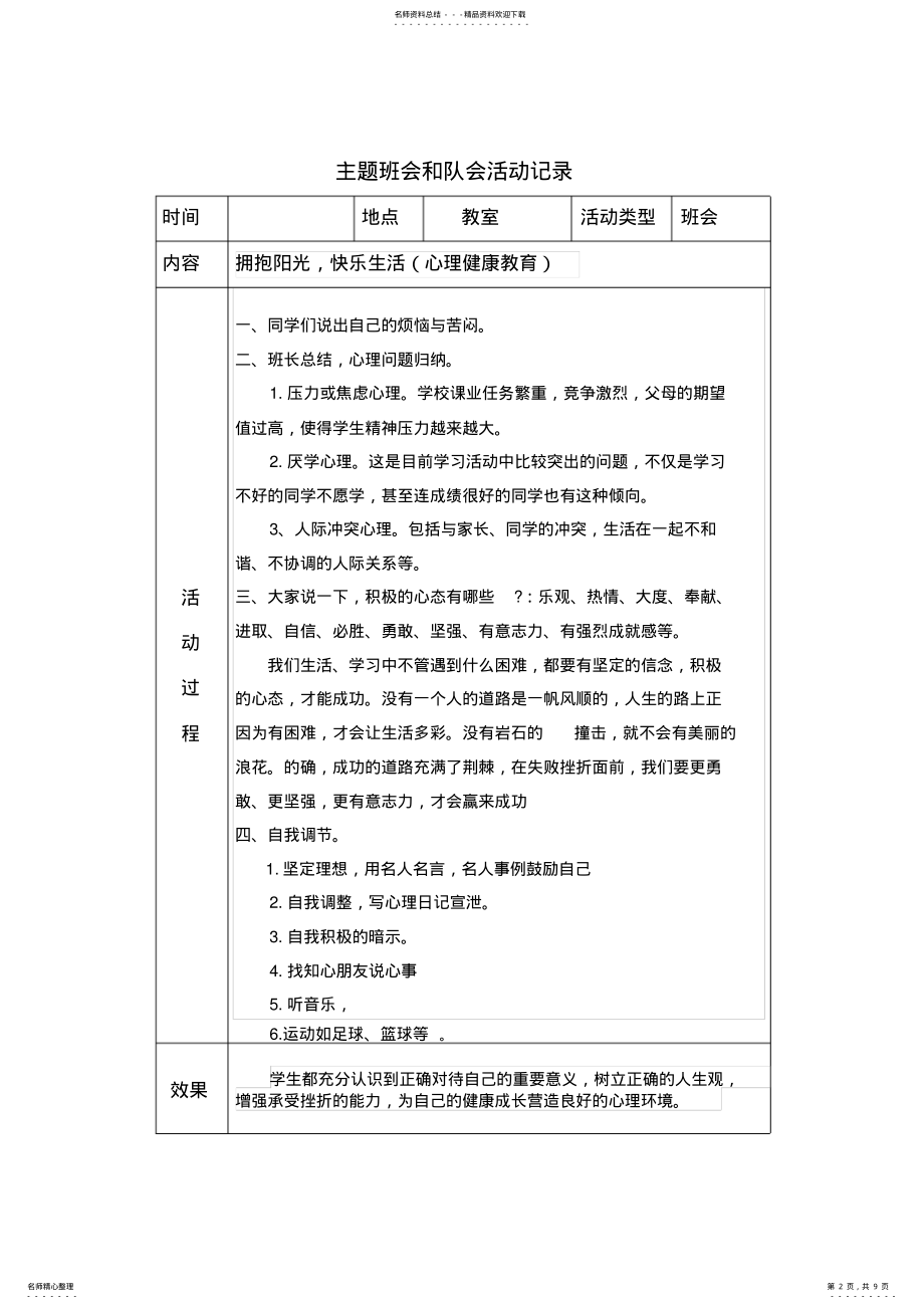 2022年小学主题班会和队会活动记录. .pdf_第2页