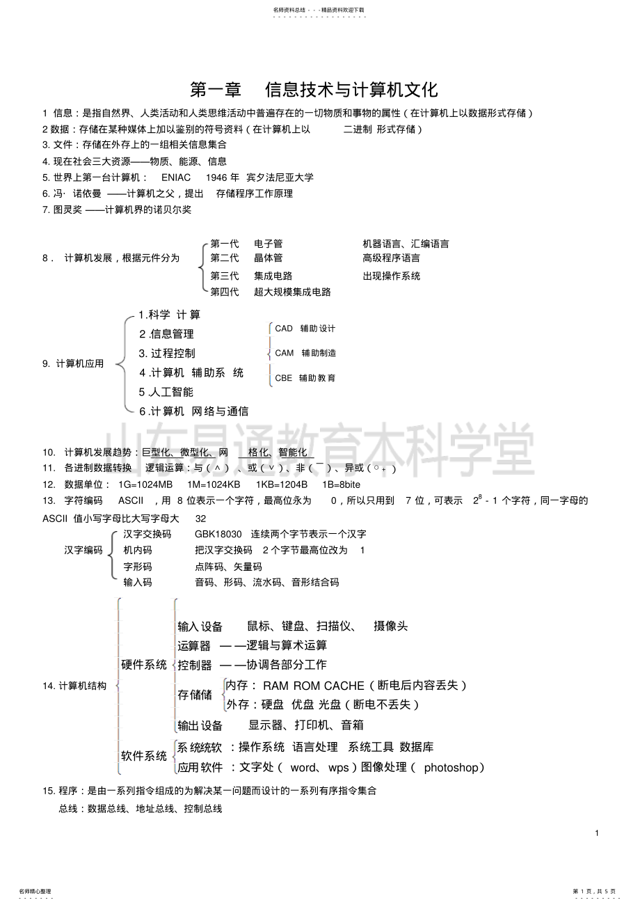 2022年山东计算机文化基础专升本要点整理 .pdf_第1页