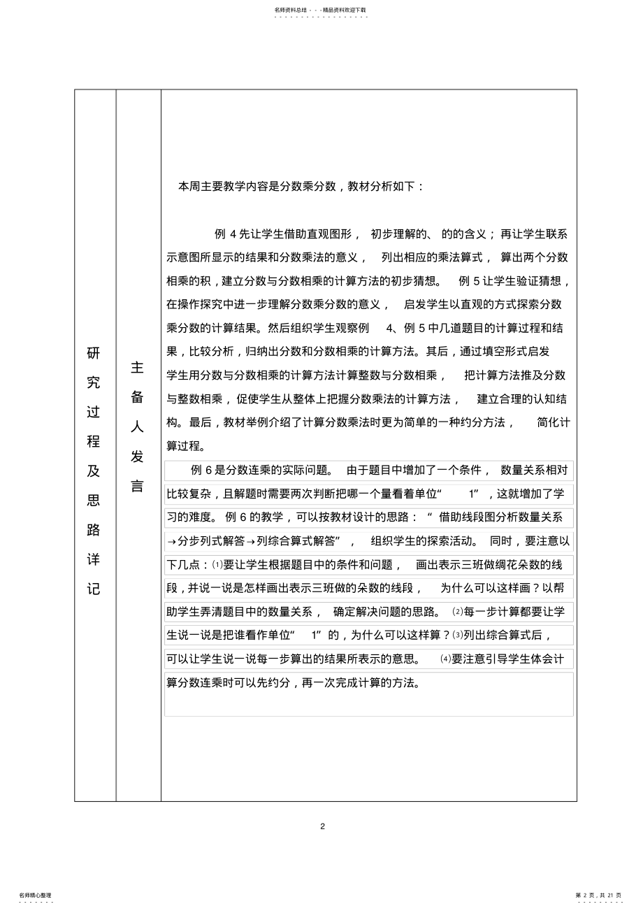 2022年小学六年级数学上册集体备课记录表 2.pdf_第2页