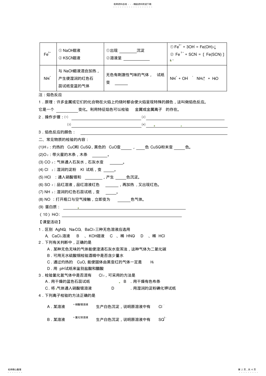 2022年高中化学《专题一第二单元物质的检验》学案苏教版必修 .pdf_第2页