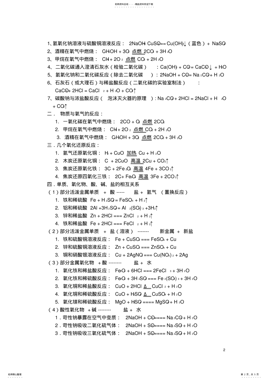 2022年高中化学常见物质化学式及化学方程式 .pdf_第2页