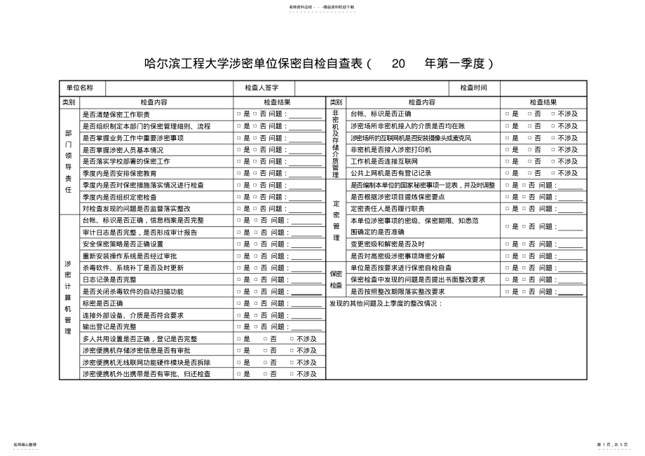 2022年大学涉密单位保密自检自查表 .pdf_第1页