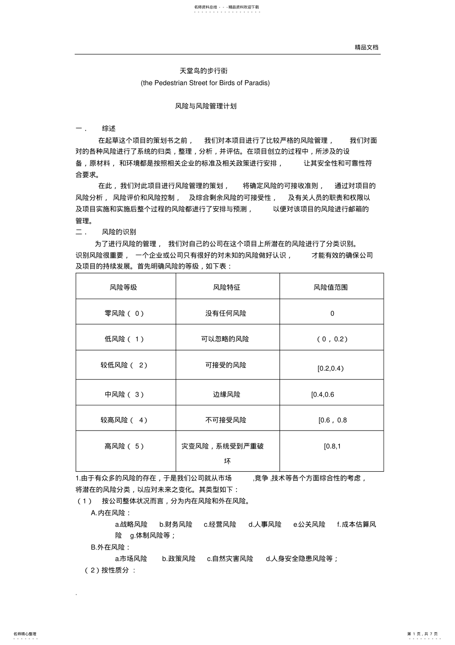 2022年风险管理计划书 3.pdf_第1页