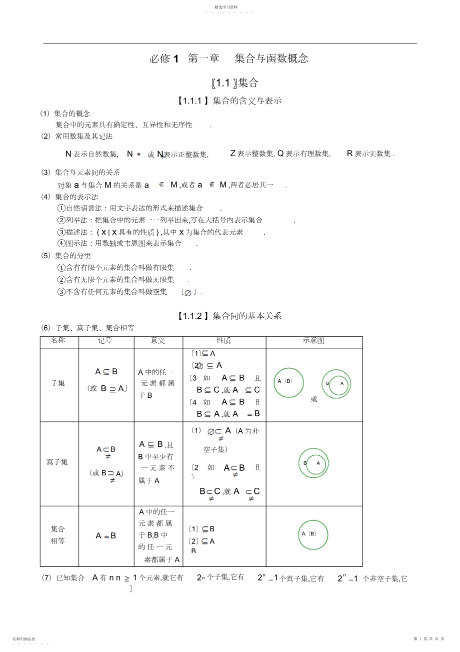 2022年高中数学必修一集合与函数的概念复习资料3.docx_第1页