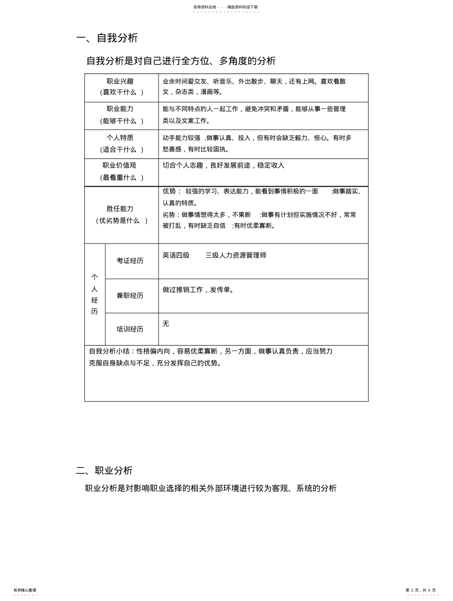 2022年大学生职业生涯规划书格式 .pdf_第2页