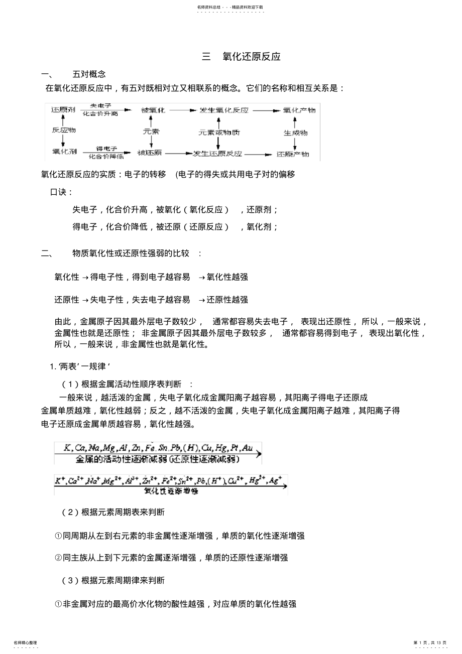 2022年高中化学必修一氧化还原反应 .pdf_第1页