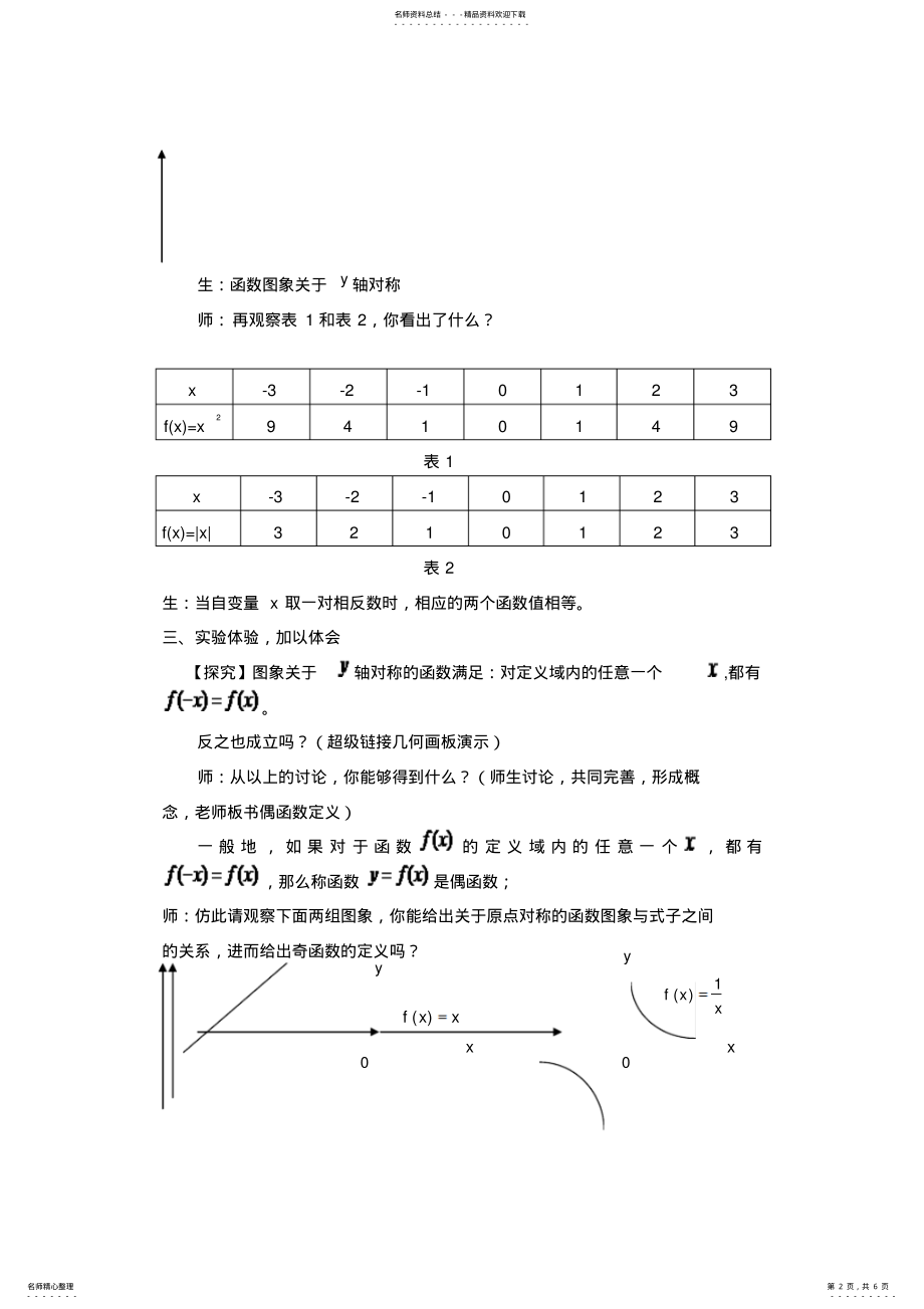 2022年高中数学必修《函数的奇偶性》教案 .pdf_第2页