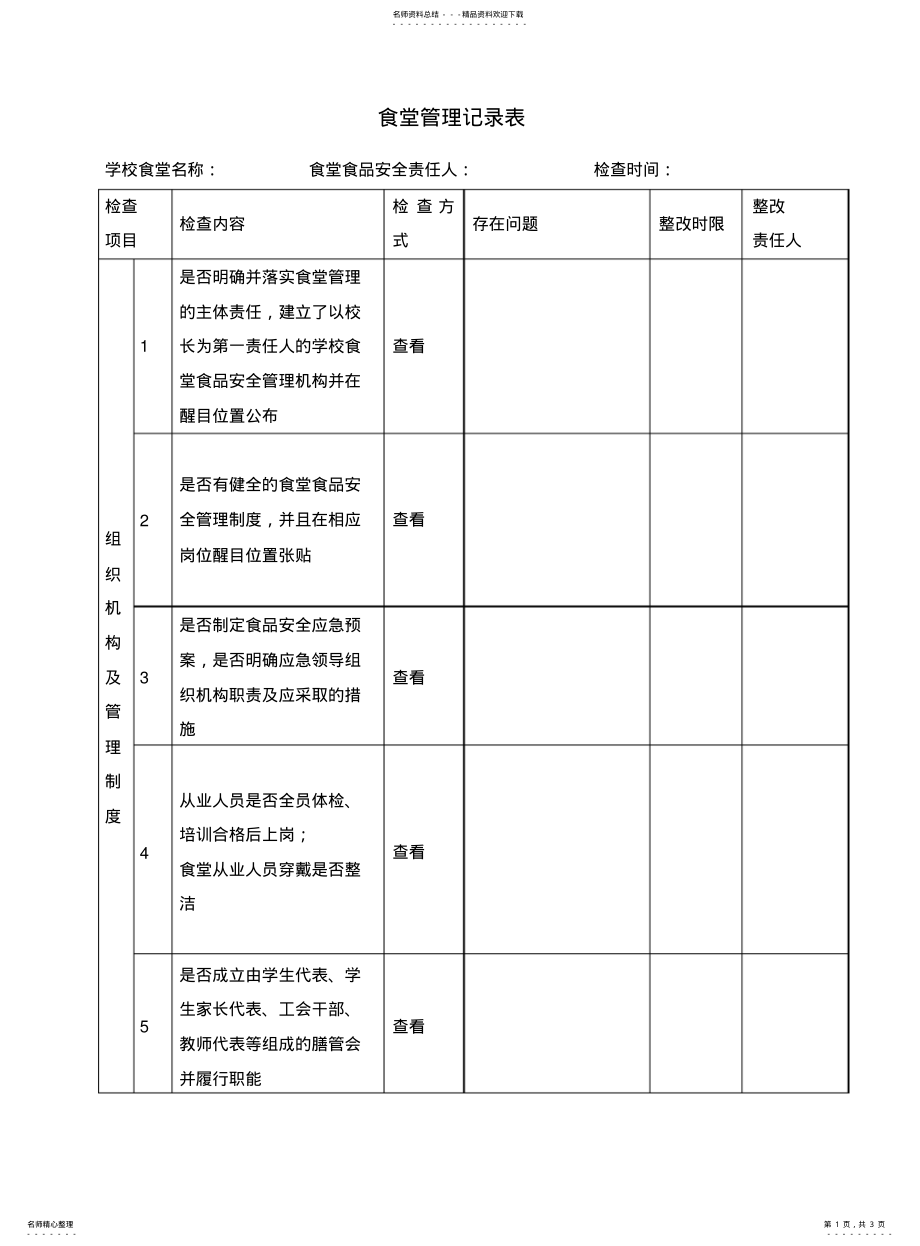 2022年食堂管理记录表 .pdf_第1页