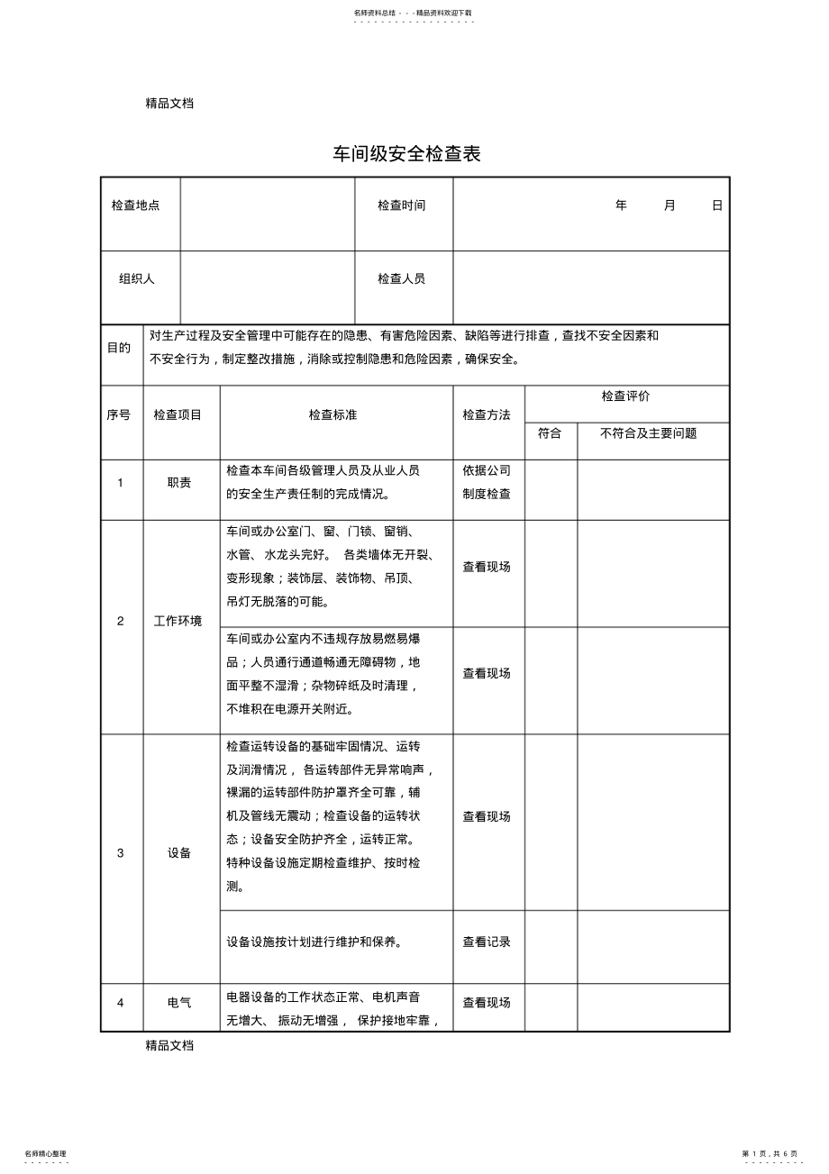 2022年安全生产检查记录表讲解学习 .pdf_第1页