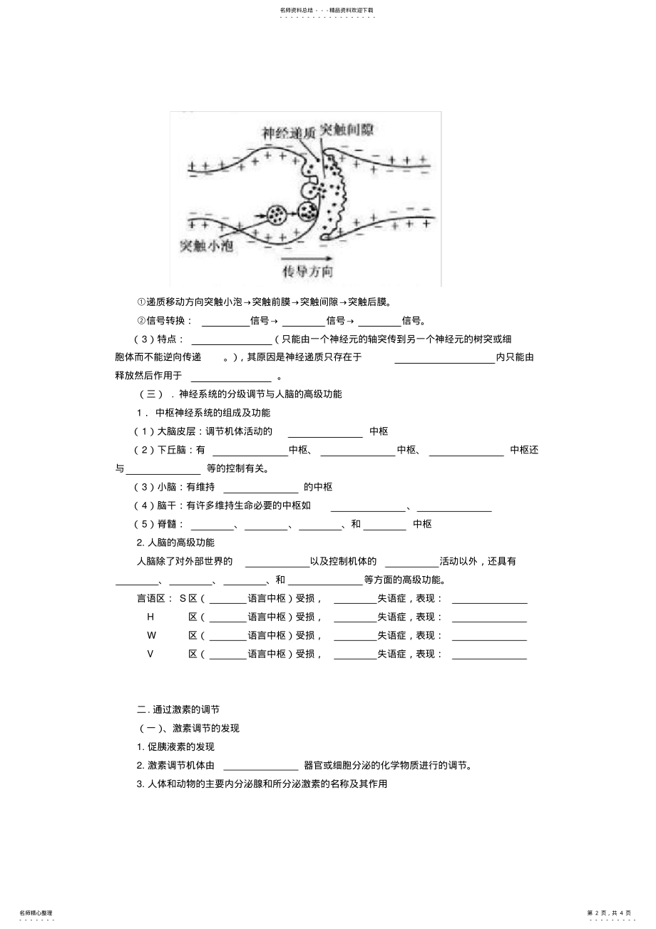 2022年高中生物《通过神经系统的调节和通过激素的调节》知识清单学案新人教版必修 .pdf_第2页