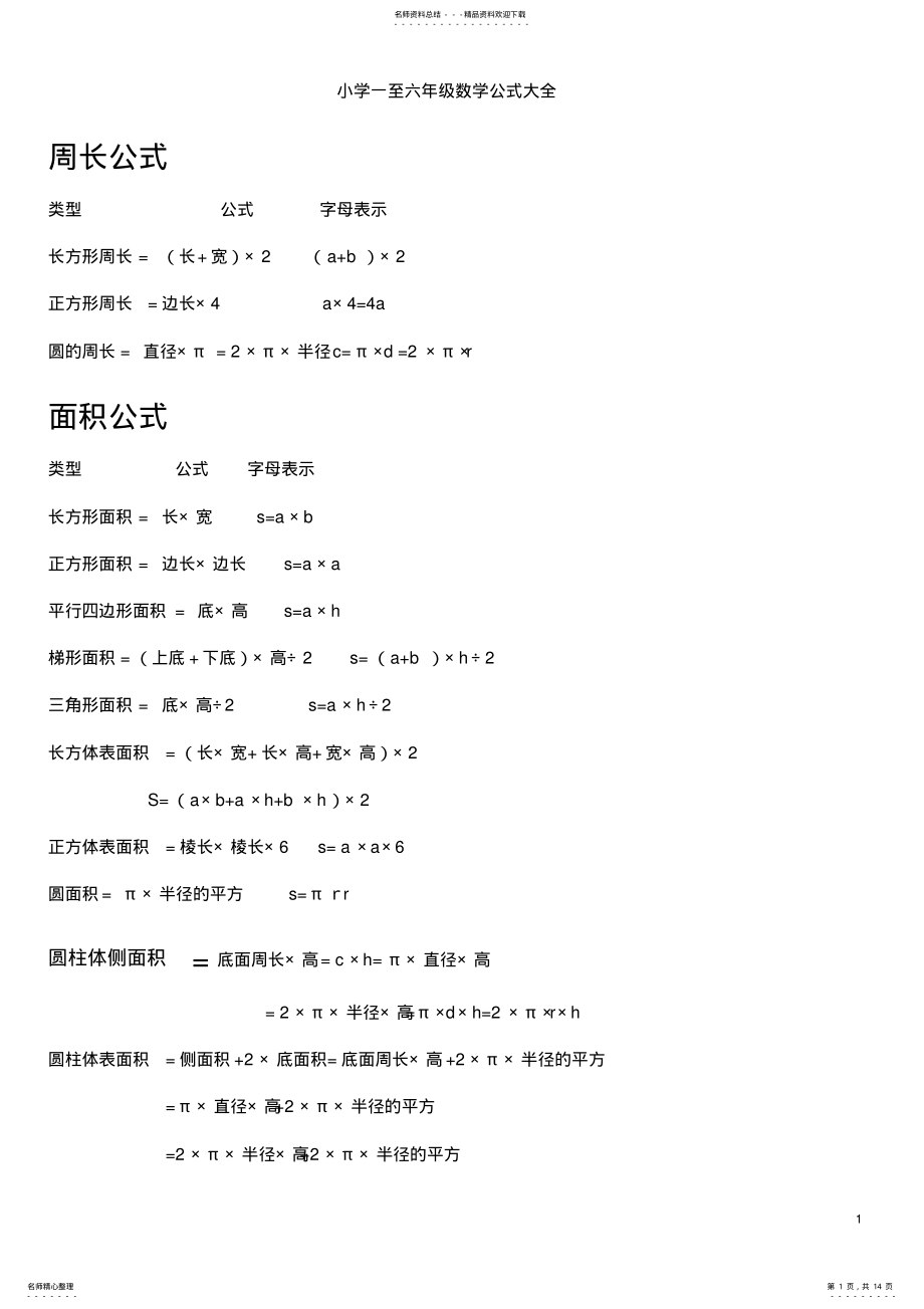 2022年小学一至六年级数学公式大全[] .pdf_第1页