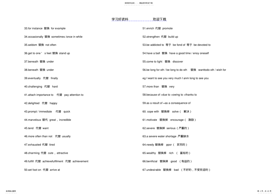 2022年高中英语高级词汇替代词作文万能句型 .pdf_第2页