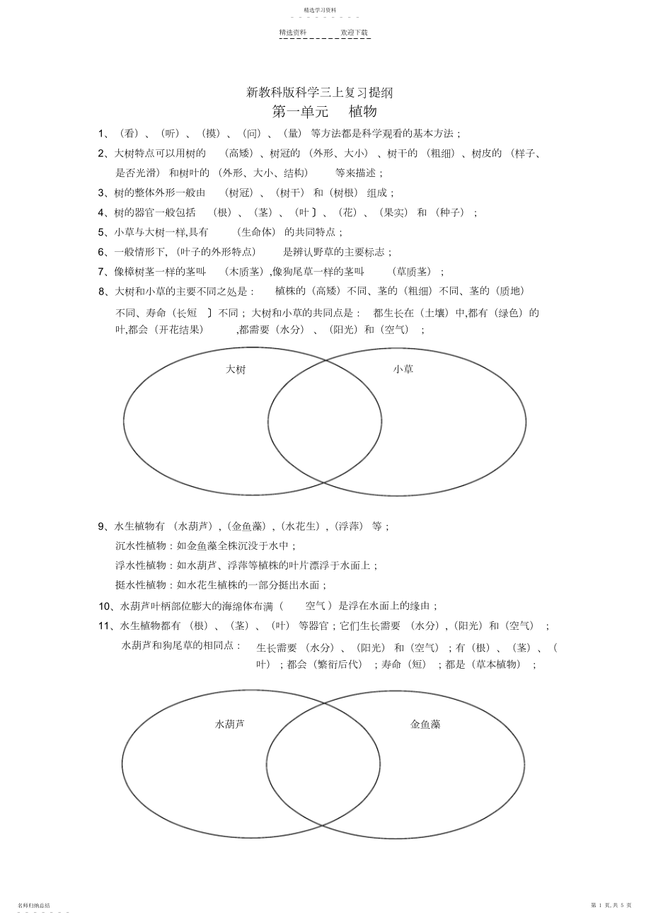 2022年小学三年级上科学复习提纲.docx_第1页