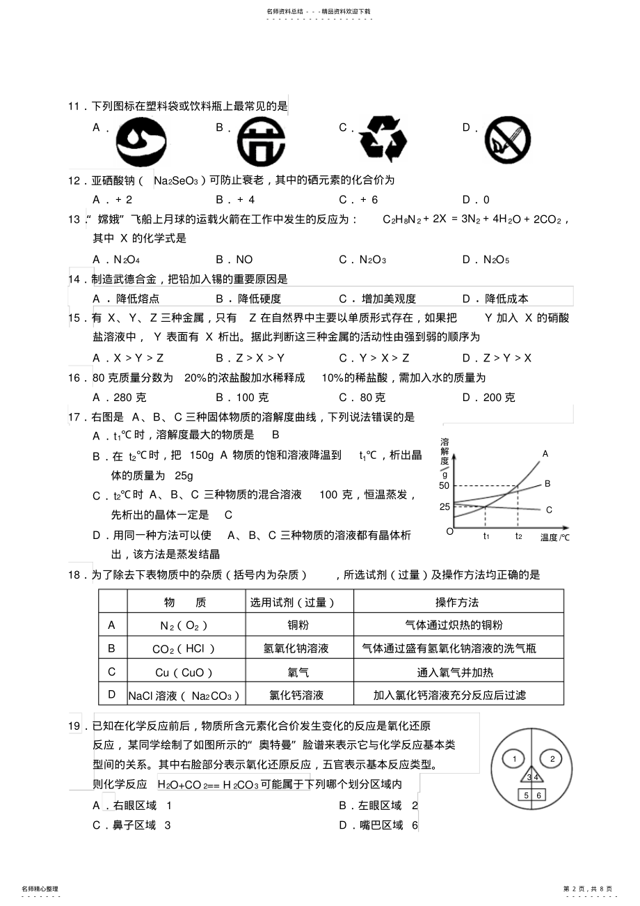 2022年常州市九年级化学中考模拟试卷 .pdf_第2页