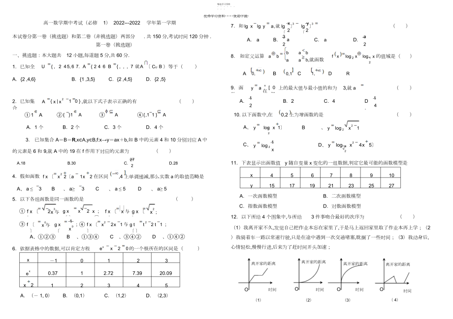 2022年高一数学期中考试陶.docx_第1页