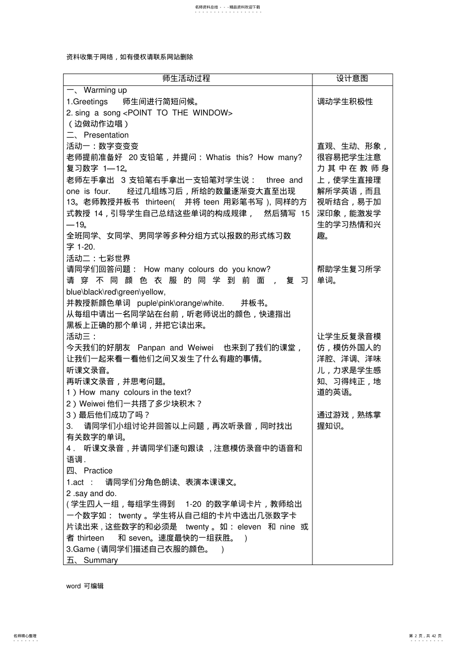 外研社版小学四年级上册英语教案含教学反思培训资料 .pdf_第2页