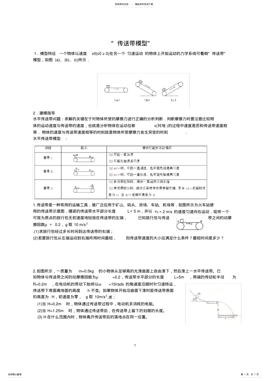 2022年高中物理传送带模型总结,推荐文档 2.pdf_第1页