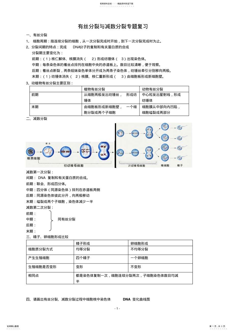 2022年高三生物有丝分裂与减数分裂专题复习 .pdf_第1页