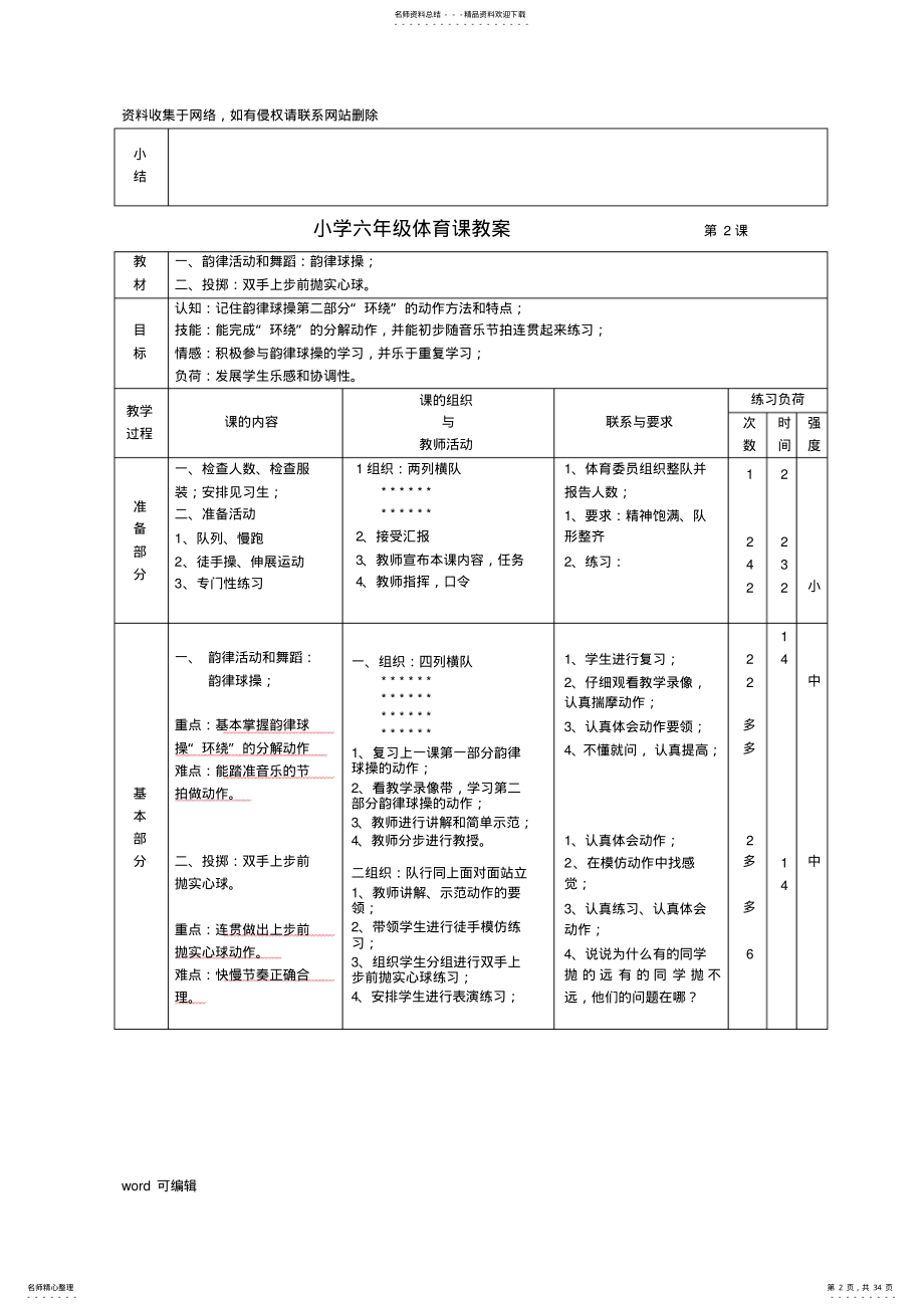 2022年小学六年级体育课教案说课讲解 .pdf_第2页