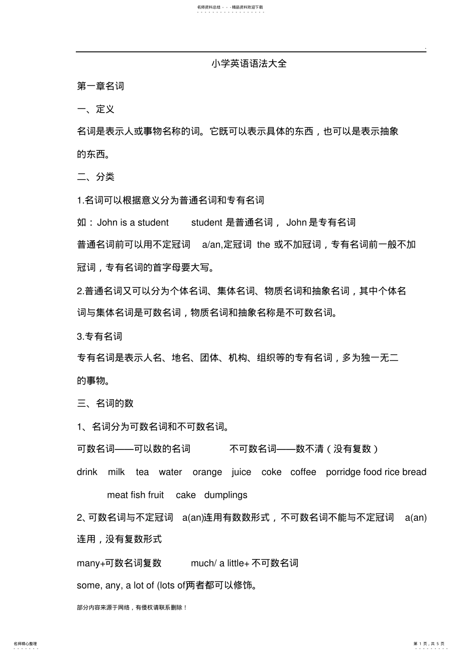 2022年小学英语语法总结大全 .pdf_第1页