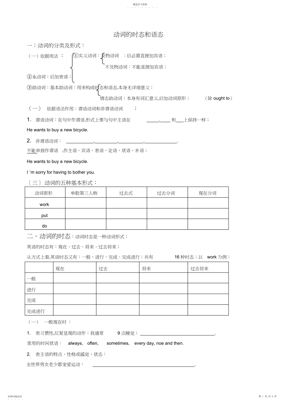 2022年高中英语时态语态讲义及习题.docx_第1页