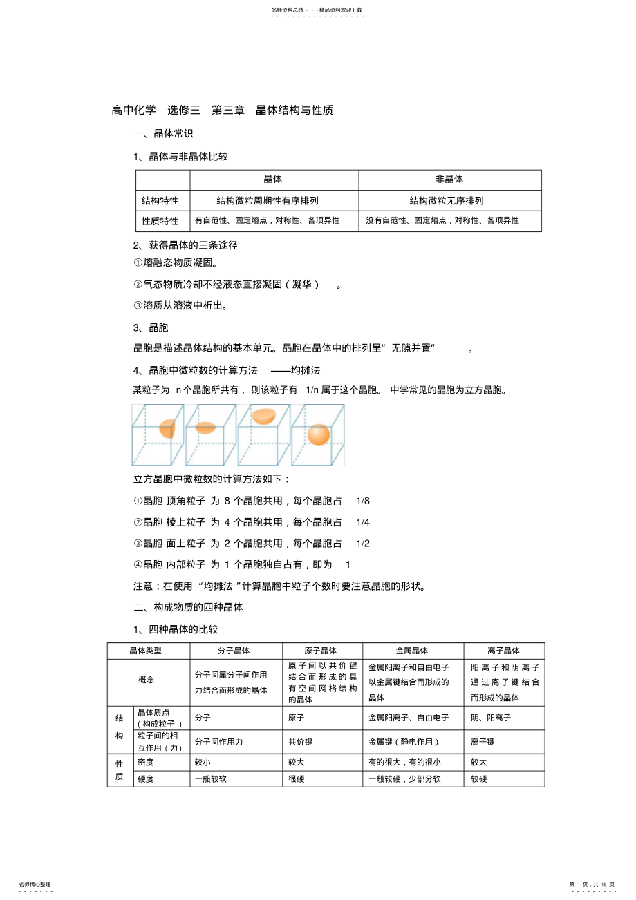 2022年高中化学选修第三章晶体结构与性质讲义及习题 .pdf_第1页