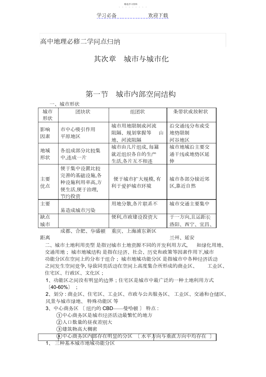 2022年高中地理必修二知识点归纳第一节--城市内部空间结构.docx_第1页