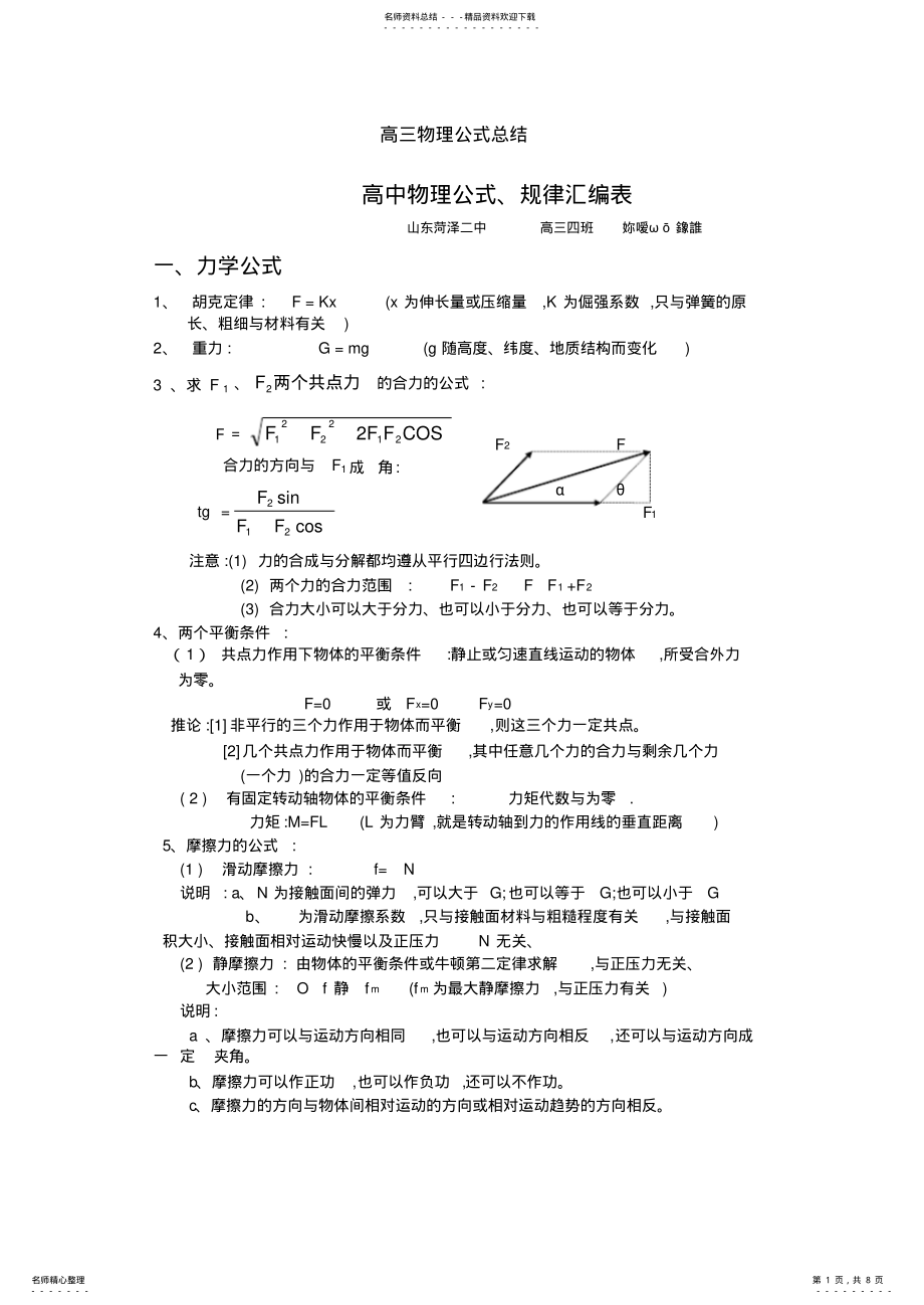 2022年高三物理公式总结 .pdf_第1页