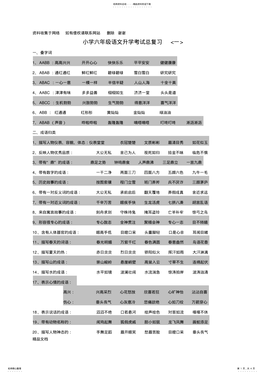 2022年小学六年级语文升学考试总复习一 .pdf_第1页