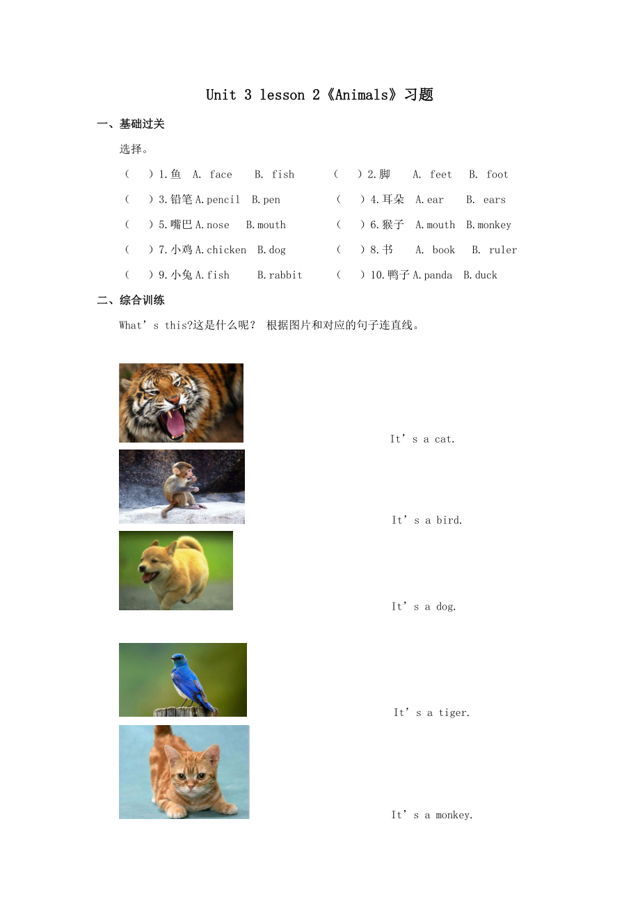 Animals习题2公开课教案课件.doc_第1页