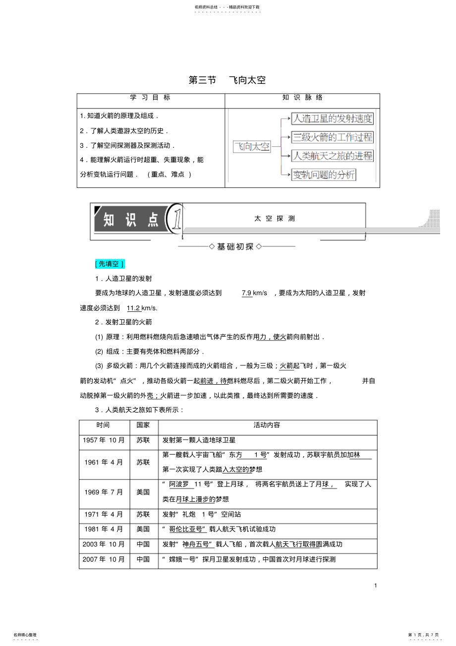 2022年高中物理第章万有引力定律及其应用第节飞向太空教师用书粤教版 .pdf_第1页