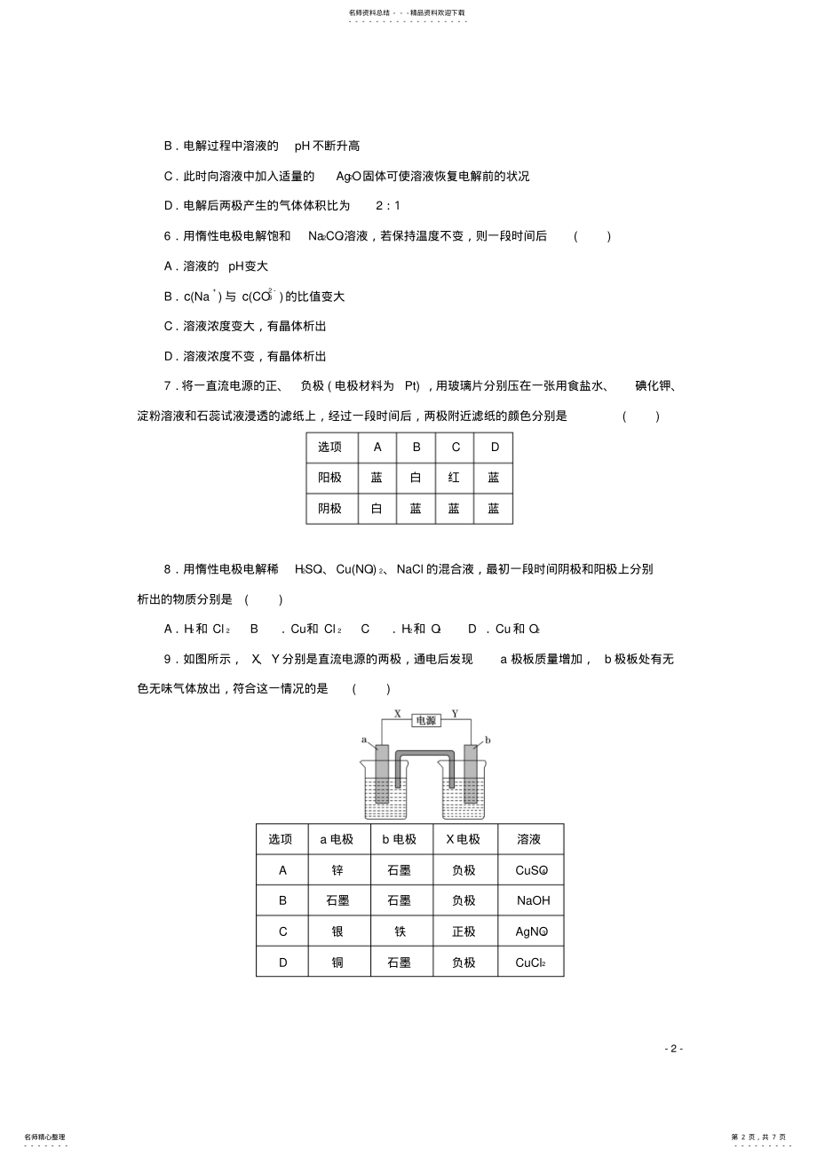 2022年高中化学第四章电化学基础电化学基础课时达标训练电解原理新人教版选修 .pdf_第2页