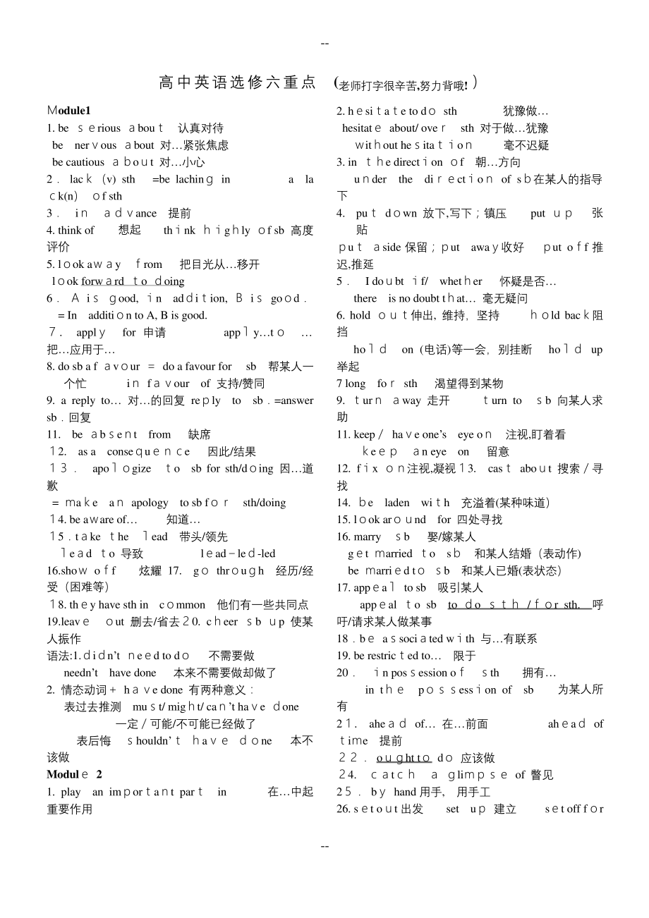 外研版高中英语选修6重点短语(精校版).docx_第1页