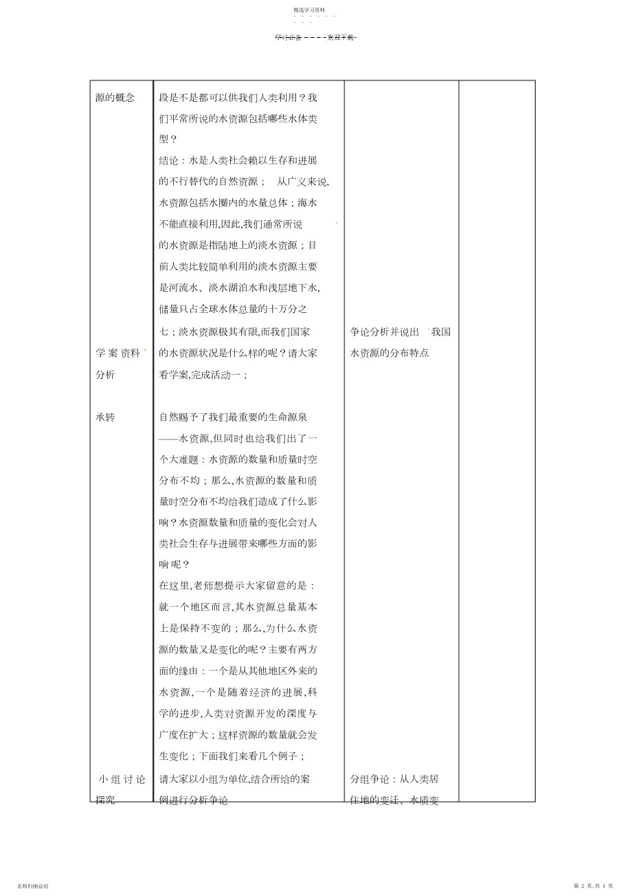 2022年高中地理《水资源对人类生存和发展的意义》教案.docx_第2页