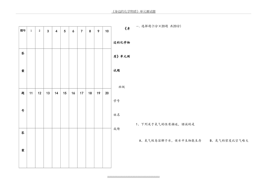 第二单元身边的化学物质单元测试卷.doc_第2页