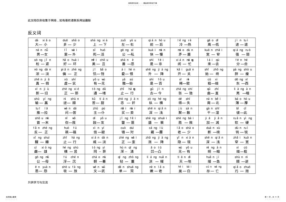 2022年小学近义词反义词大全说课讲解 .pdf_第1页