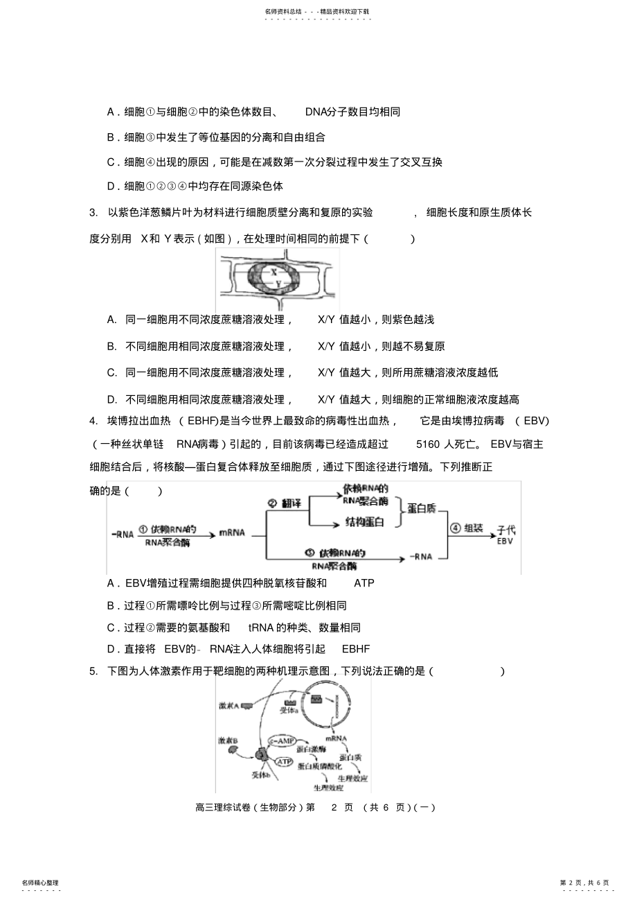 2022年天津市河西区高三一模生物试卷 .pdf_第2页