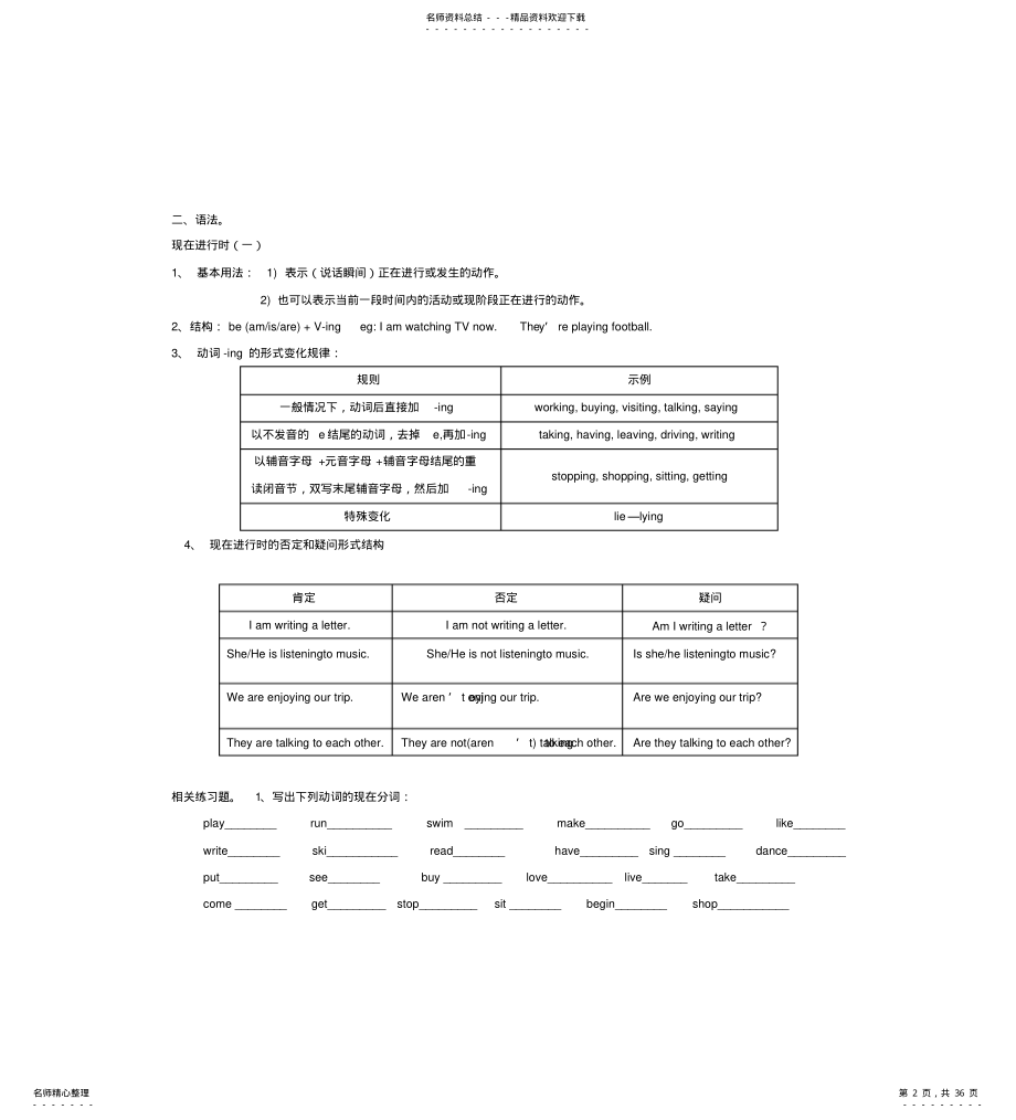 外研版七年级英语下册知识点归纳及练习,推荐文档 .pdf_第2页