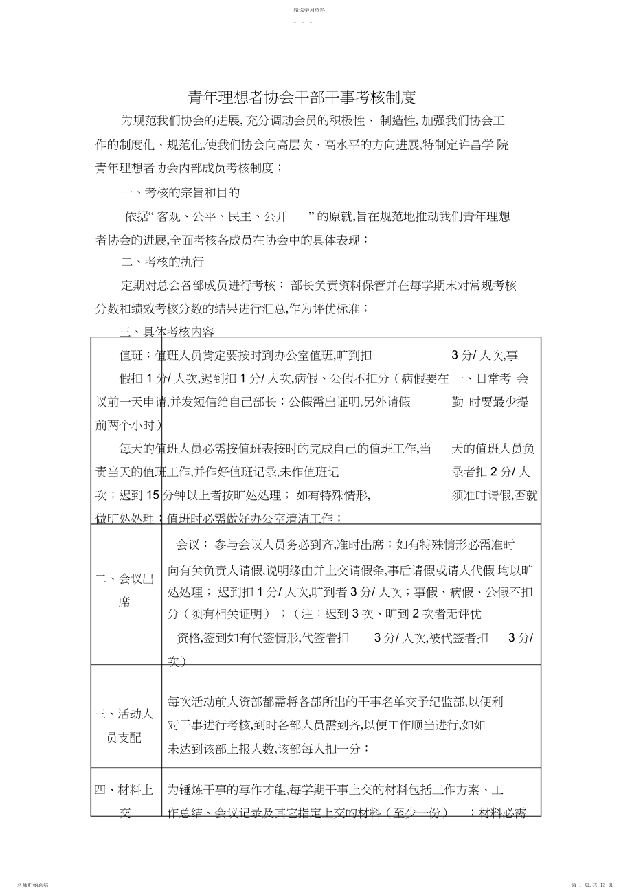 2022年青年志愿者协会干部干事考核制度.docx_第1页