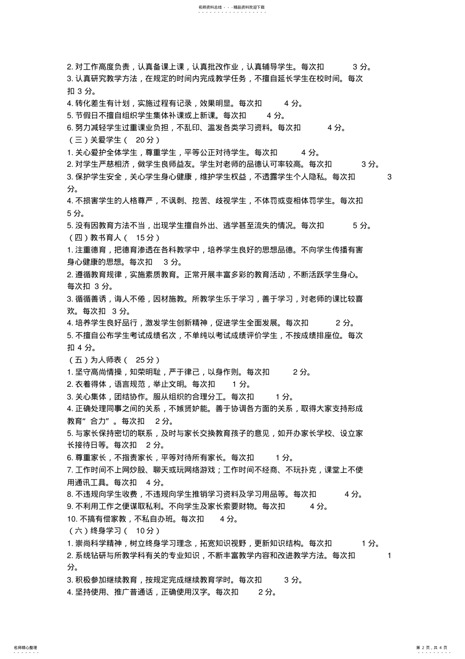 2022年师德师风考核评比细则 .pdf_第2页