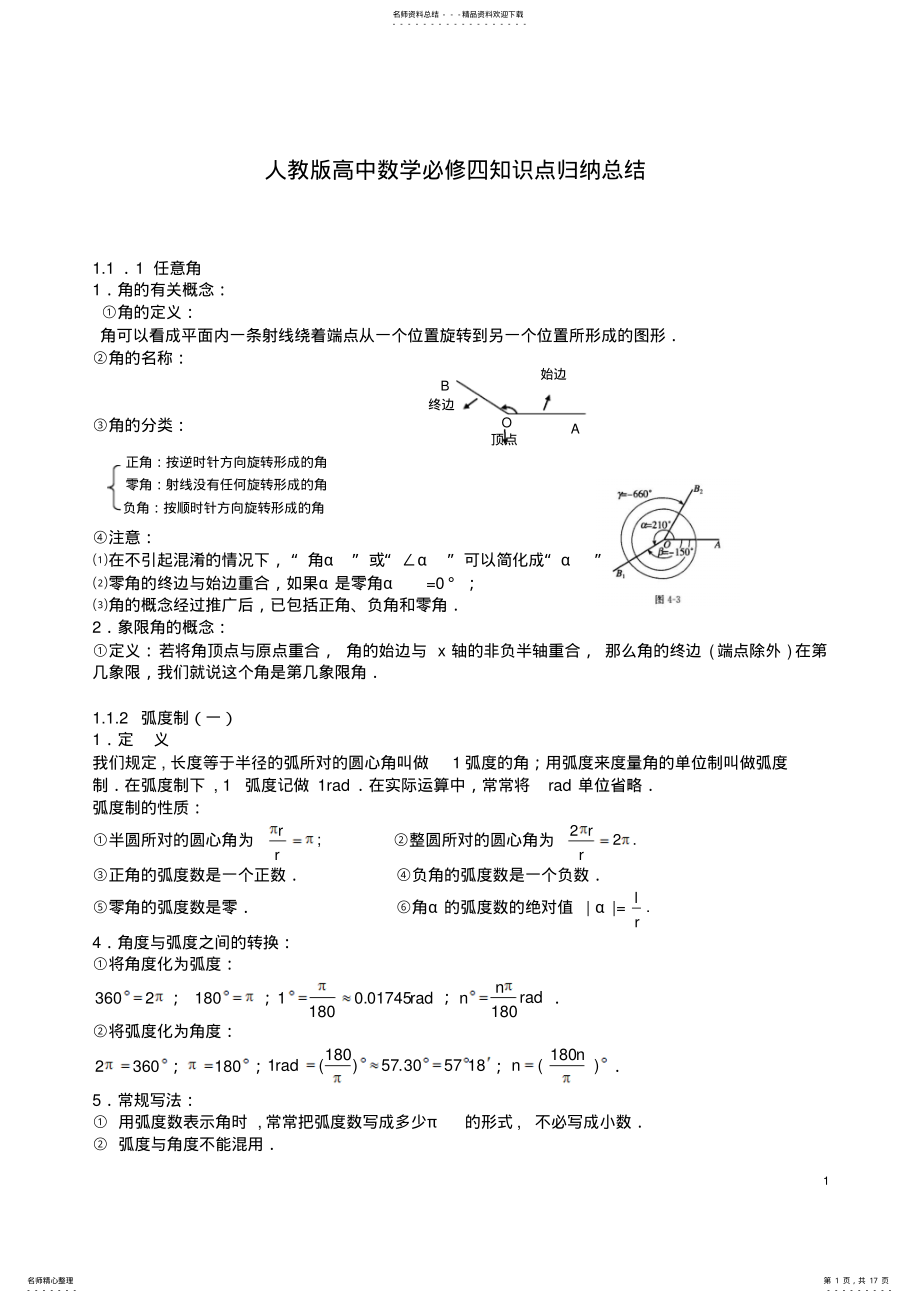 2022年年人教版高中数学必修四知识点归纳总结 .pdf_第1页