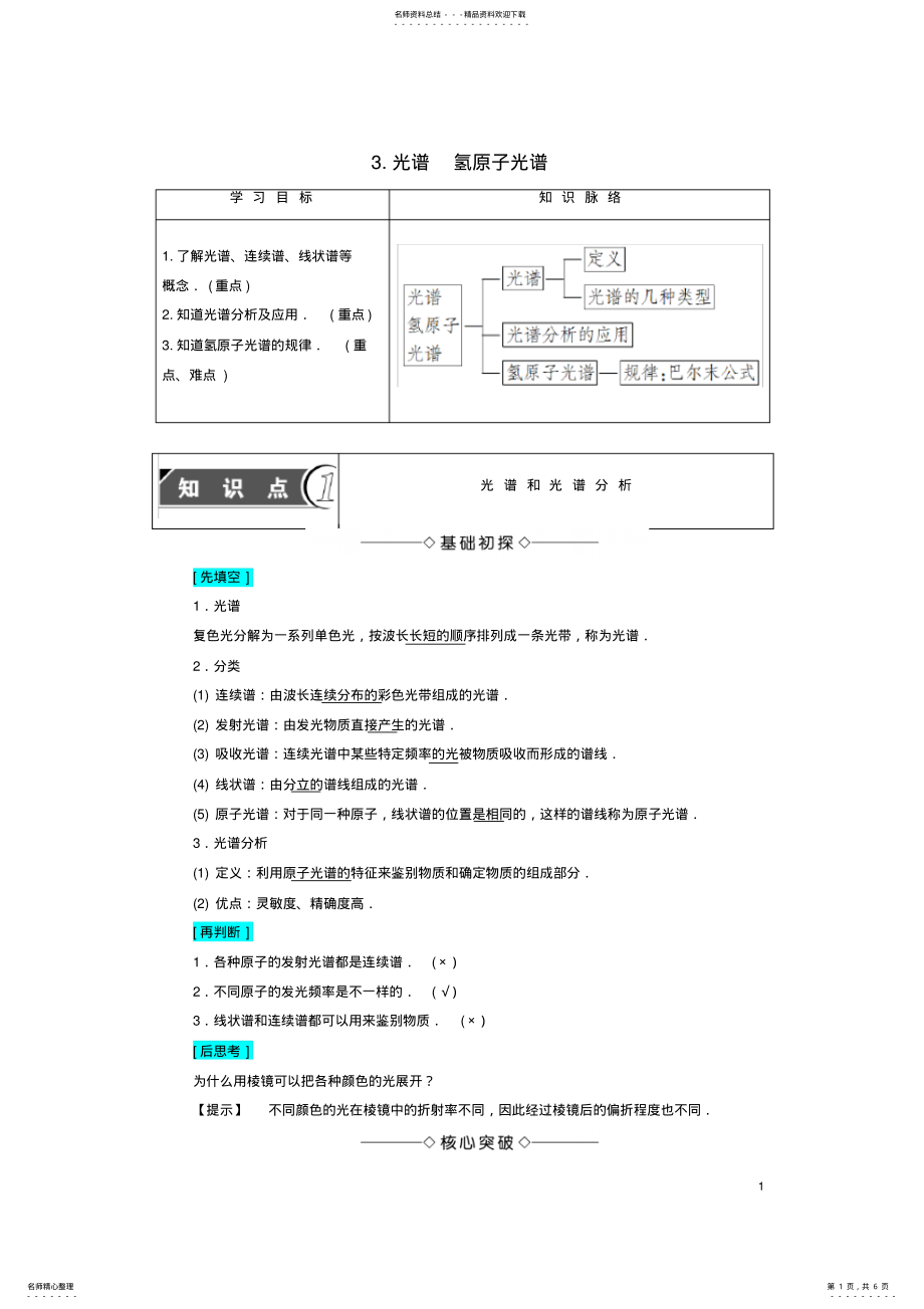 2022年高中物理第章原子结构光谱氢原子光谱教师用书教科版选修- .pdf_第1页